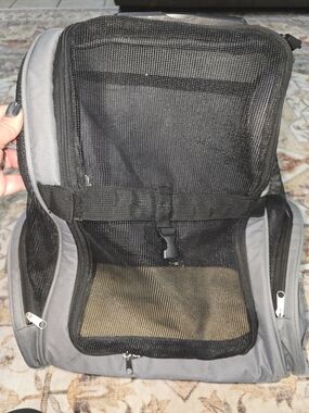 Gray Mesh Pet Carrier Rolling Backpack